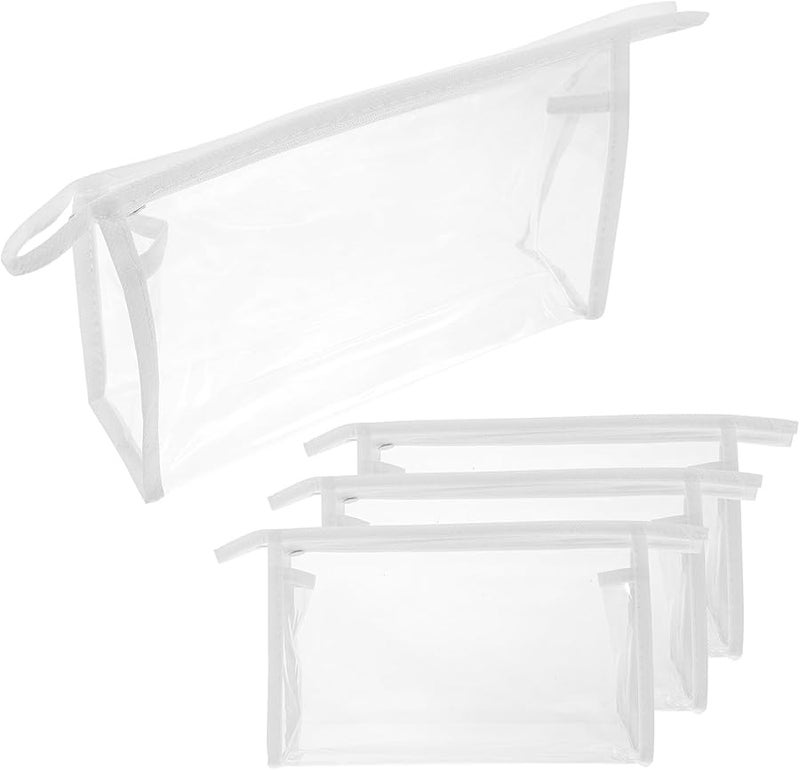 4pcs White PVC Travel Toiletry Pouch Zipper Cosmetic Bag Organizer for Skincare Essentials - Image 1